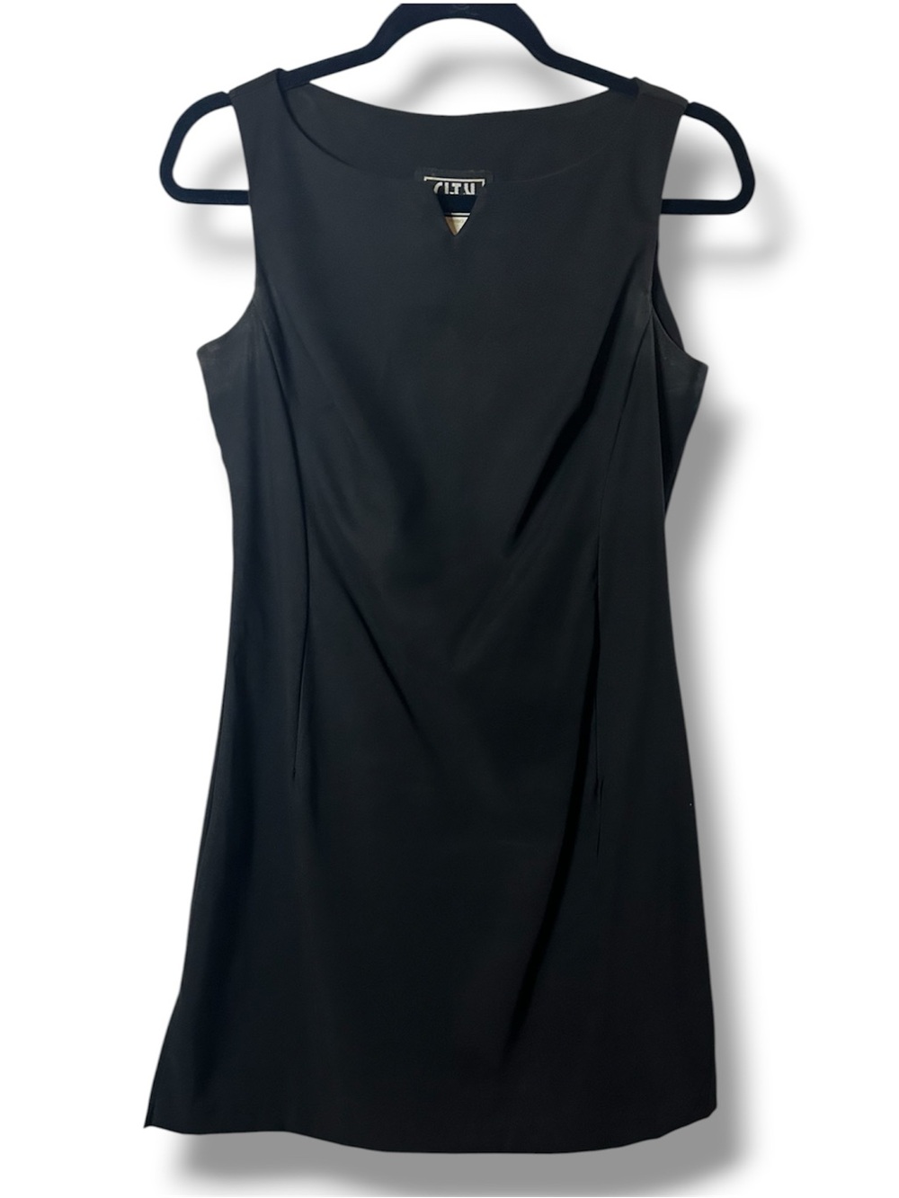 Vintage City Triangles Black Mini Dress 90s Y2K Sleeveless Fitted Sleek LBD 7/XS